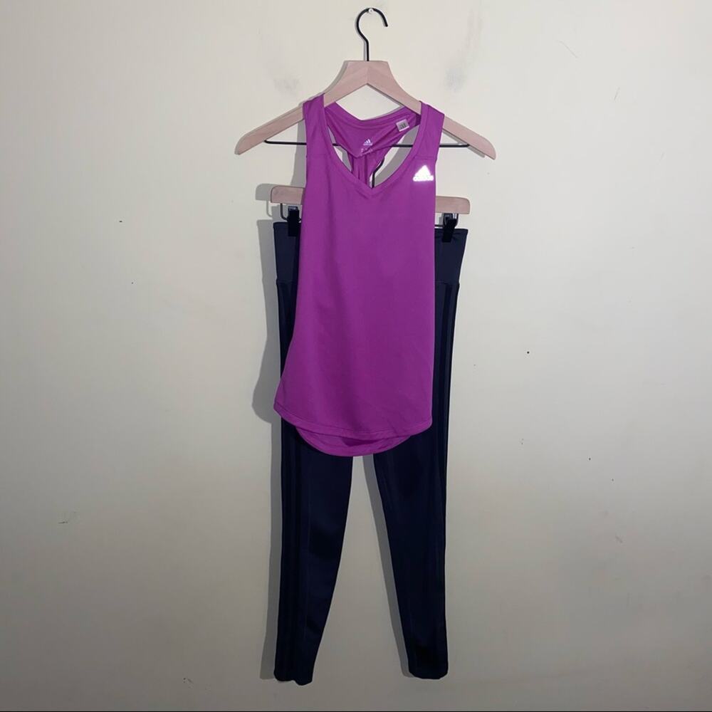 adidas Purple Racerback Tank with Black Leggings